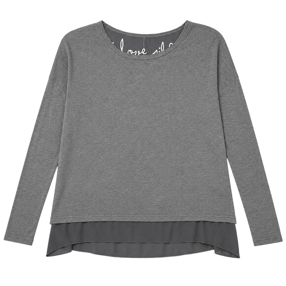 Twinset Simona Barbieri Top Womens 4 Gray Silk Hem Layered Luxe Italian Designer